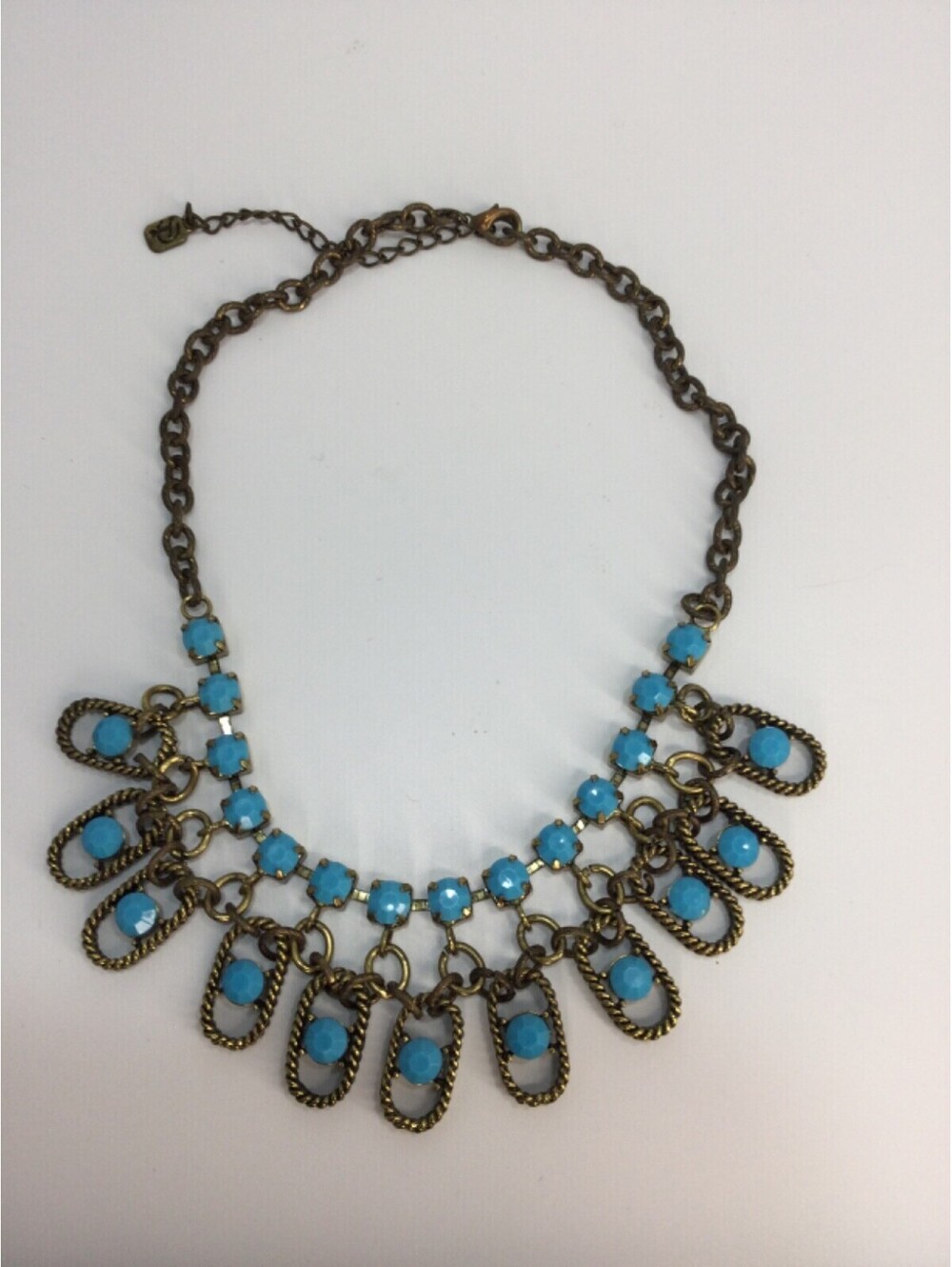 Da VINCI Faux Turquoise Gold Tone Bib  Statement Necklace Boho Southwest